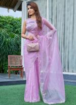 Organza Pink Wedding Wear Hand Work Saree